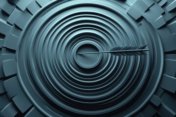 Obraz premium A Black Feather Arrow in the Center of a Blue Circular Target