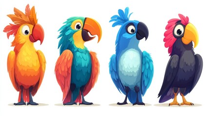 Colorful Cartoon Parrots Illustration