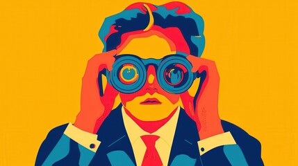 Vibrant exploration: businessman seeking new opportunities in bold colors