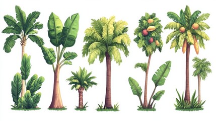 Obraz premium Tropical Palm Tree Variety Illustration