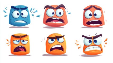 Animated Cartoon Characters with Various Expressions