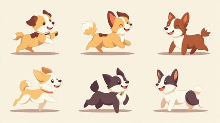 Illustration of happy cartoon dogs running