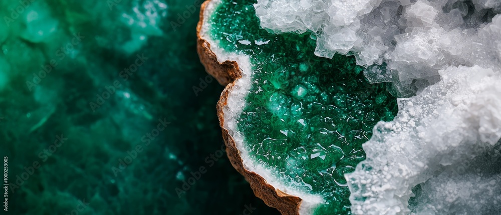 Wall mural  A slice of bread atop a green-and-white iced table, nearby a body of water