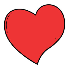 Hand drawn cartoon red heart on white background.