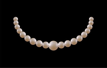 Pearl necklace. Precious white pearl beads. Vector illustration