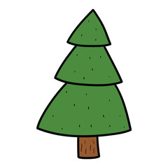 Hand drawn cartoon spruce on white background.