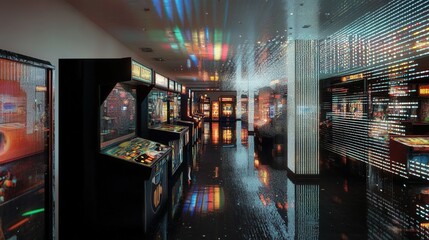 Obraz premium Luminescent retro arcade: nostalgic gaming adventure in vibrant lights