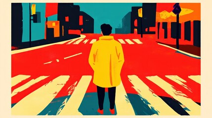 Minimalist urban crossroads illustration - multiple paths and decision making concept