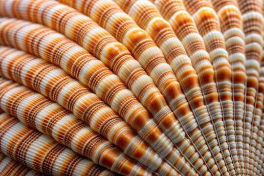 Close-up of striped seashell showing texture and pattern