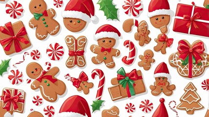 Fototapeta premium simple pattren santa hat and gingerbread white background