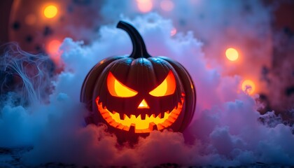 Naklejka premium halloween pumpkin on the fire