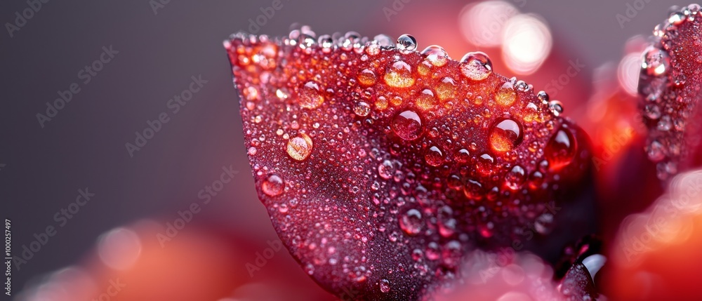 Canvas Prints  A tight shot of a red flower with water droplets on its saturated petals, particularly at the center