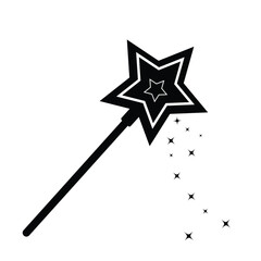 Magic wand vector, icon with stars. Magic wand silhouette, symbol. Vector illustration.