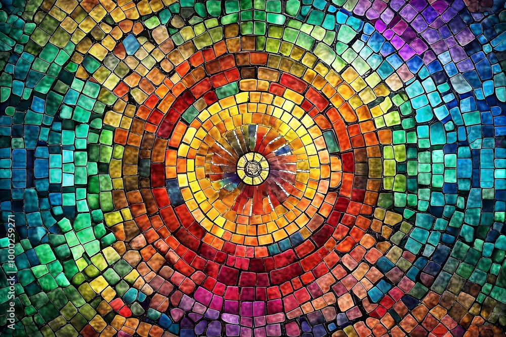 Poster vibrant colorful mosaic circular pattern art design texture
