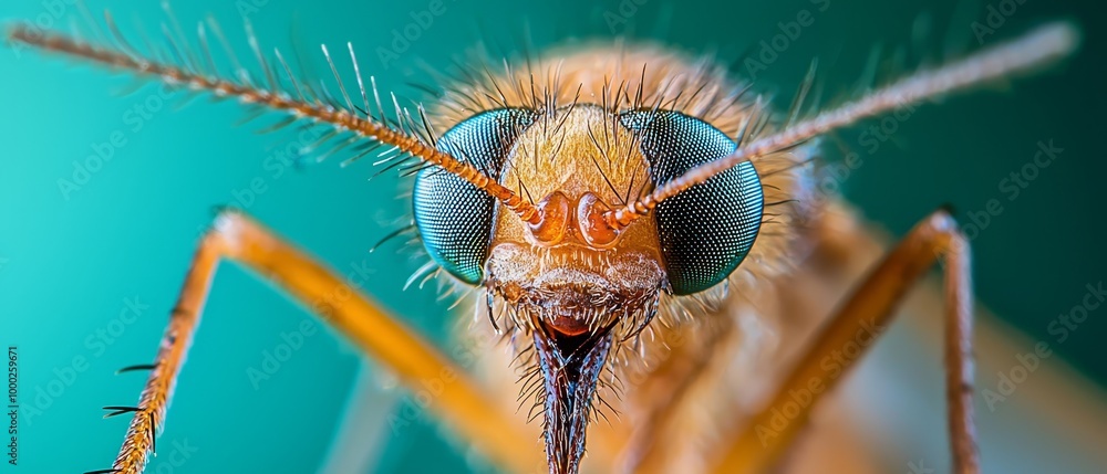 Canvas Prints  A bug's head in focus against a blue-green backdrop, blurring the rear end