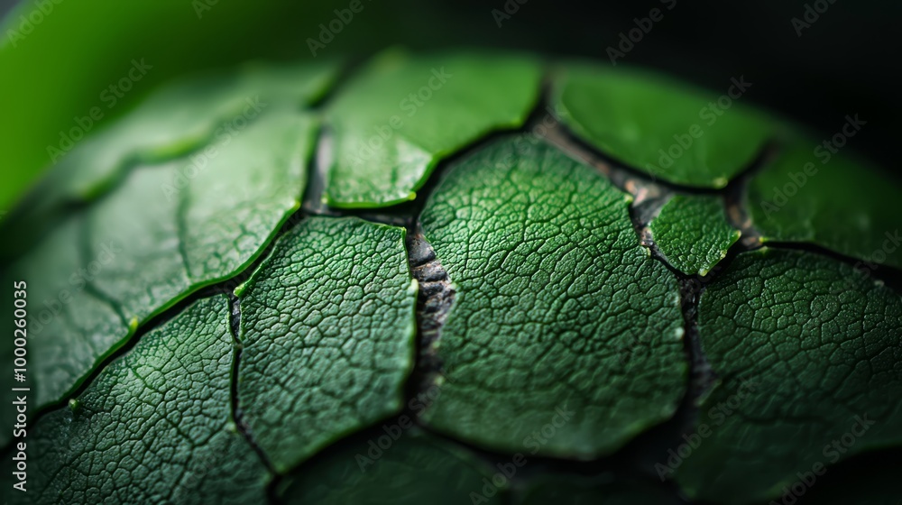 Poster  A tight shot of a halved green leaf, teeming with numerous intact leaves