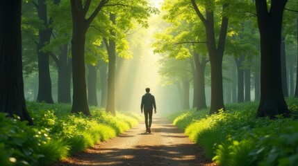 Person Walking in Serene Forest Path, Symbolizing Stages of Personal Growth and Goal Setting