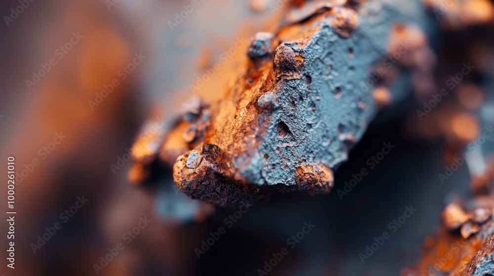 Sticker  A tight shot of a weathered metal texture, adorned with water droplets, against a indistinct backdrop