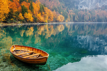 Fototapeta premium Boot auf herbstlichem See