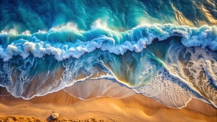 Beautiful Tropical Beach with Waves Crashing,Golden Sand and Crystal Clear Ocean Water, A Serene Coastal Paradise Perfect for Digital Graphic Design Projects and Backgrounds