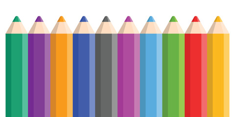 Colorful pencil icon set in flat style. Crayon vector illustration on isolated background. Drawing equipment sign business concept.