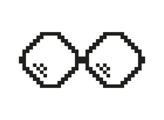 Fototapeta premium Pixel sunglasses icon in flat style. Glasses vector illustration on isolated background. Funny accessory sign business concept.