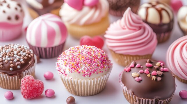 Cupcakes with Colorful Frosting and Sprinkles