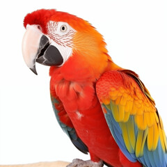 Obraz premium Scarlet Macaw Close-Up with Vibrant Feathers Against White Background