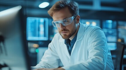 Scientist Working on Computer in Modern Laboratory