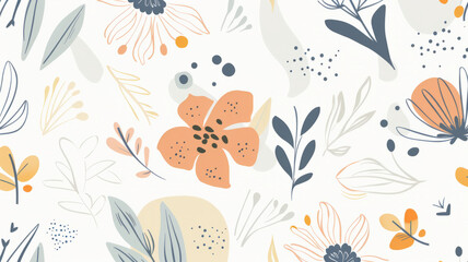 Abstract print in pastel colors. A simple vector illustration with abstract flowers and leaves. Minimalistic flat design.