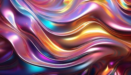Fototapeta premium The iridescent waves of a glossy metallic surface create a mesmerizing and vibrant abstract background