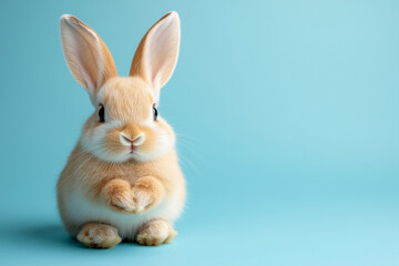 Obraz premium Cute rabbit with big full-length ears on a blue background.