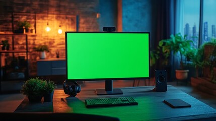 Modern Home Office Setup with Green Screen