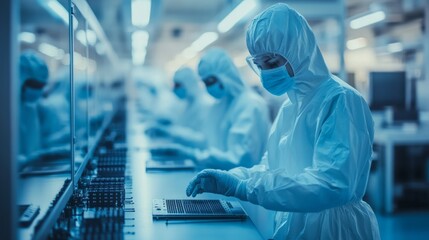 Technicians working in a high-tech cleanroom