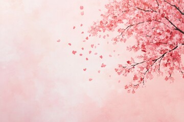 Watercolor Painting of a Pink Blossom Branch with Falling Petals
