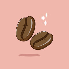 Vector illustration of single or double coffee beans in cartoon flat style. Tropical nature plant, organic bean brown