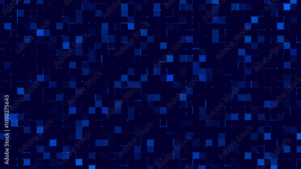 Poster Digital Technology Colorful Blue Pixels Background. Digital Data Square Blue Pattern. Blue Digital Pixel Mosaic Pattern. Vector Illustration.