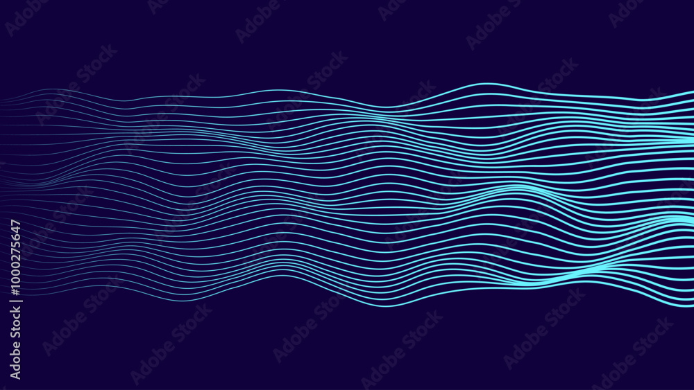 Aufkleber Smooth Flowing Dynamic Sound Wave Blue Technology Background. Abstract Digital EQ Equalizer. Artificial Intelligence AI Assistant Voice Recognition Sound Wave Vector Illustration.