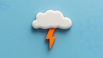 A stylized illustration of a white cloud with an orange lightning bolt on a blue background, symbolizing weather and stormy conditions.