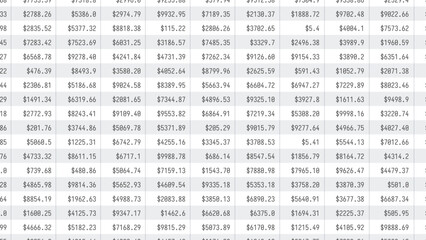 Business Spreadsheet Table with Stock Market Cryptocurrency Numbers Concept for Accounting, Budget, Profit, Tax And Financial Review. Vector Illustration.
