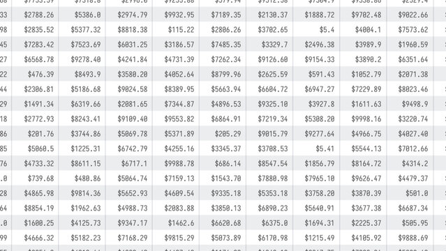 Business Spreadsheet Table with Stock Market Cryptocurrency Numbers Concept for Accounting, Budget, Profit, Tax And Financial Review. Vector Illustration.
