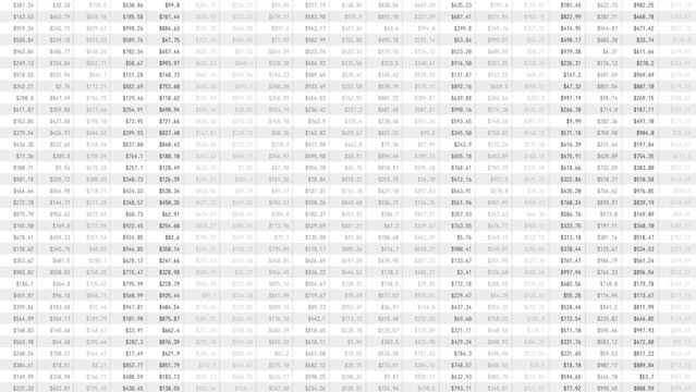 Business Spreadsheet Table with Stock Market Cryptocurrency Numbers Concept for Accounting, Budget, Profit, Tax And Financial Review. Vector Illustration.