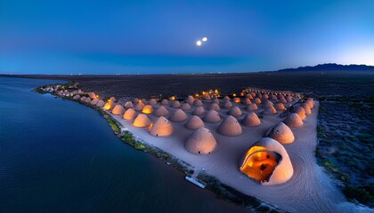 Ward Charcoal Ovens State Historic Park at night from drone aerial to high resolution 