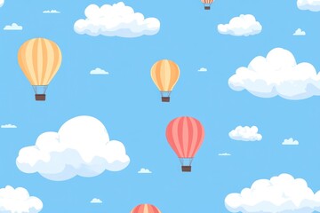 Colorful Hot Air Balloons Soaring Through a Blue Sky with Fluffy Clouds