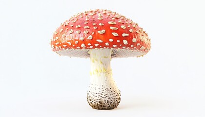 Isolated studio shot of a dangerous, poisonous mushroom on a clean white background, with room for a safety warning or scientific information Perfect for educational use