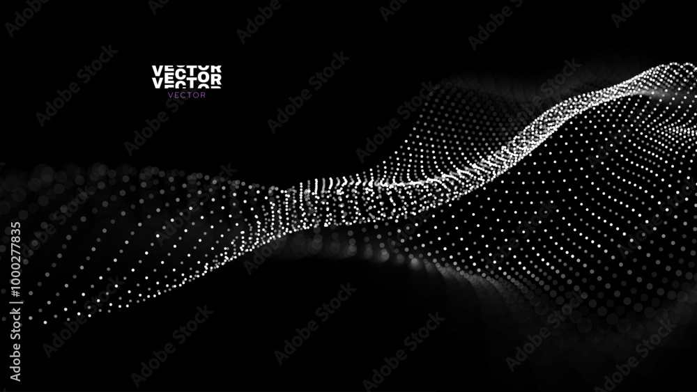 Aufkleber Sound Wave Particles. Music Data Visualization. Dynamic Circles Dots Particles Ultrawide Party Background. Vector Illustration. Digital Sound Equalizer.