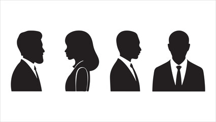 Male and female head silhouettes avatar set. Vector illustration black person portrait head