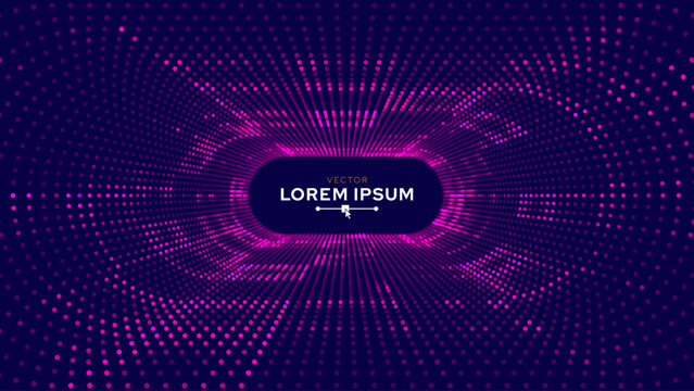 Purple Synthwave Grid Tunnel. Grid Frame Retrowave Party Flyer Background. Round Tunnel Mesh Backdrop. Abstract Digital Background. Vintage Computer Virtual Reality VR Tunnel Tech Vector Illustration.