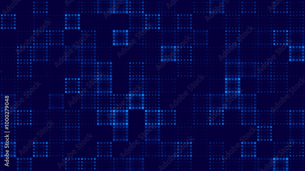 Poster Halftone Pixel Dithering Square Tiles Seamless Pattern. Vintage 8-bit Game Background. Vector Illustration. Pixel Halftone Effect Random Tiles Generative Art.