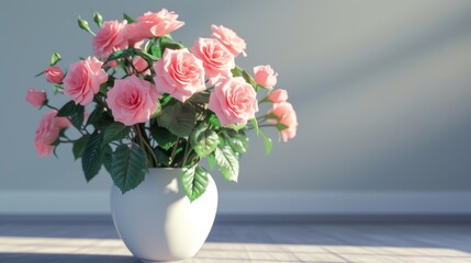 Pink Roses in a White Vase - Beautiful Floral Arrangement